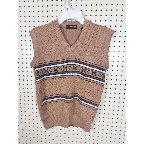 Other - Vintage Oswal Club V-Neck Sweater Vest Tan Brown Patterned mens
